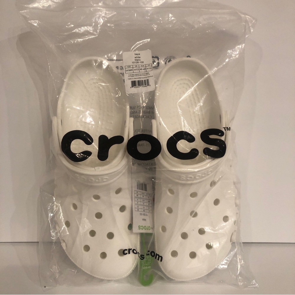 Crocs Clog Shoes Sandals Unisex Men’s Women’s Size m13 White Baya Blanco New